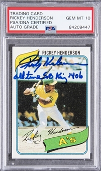 1980 Topps #482 Rickey Henderson Signed and Inscribed Rookie Card – PSA/DNA GEM MT 10